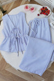 Striped Tie-Front Pants Set