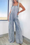 Wide-Leg Denim Overall Jumpsuit