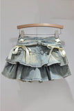 Layered Ruffle Mini Skirt with Bows