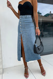 Button-Front Denim Maxi Skirt