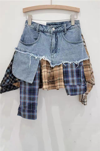 Patchwork Mini Skirt with Denim Accent