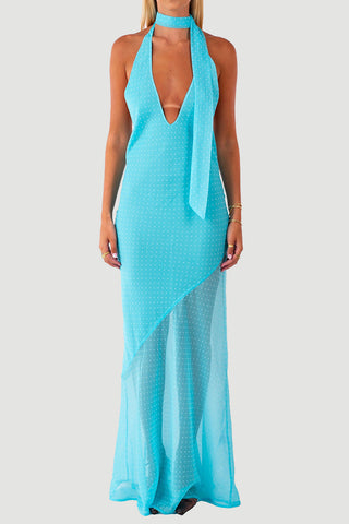 Halter Neck Polka Dot Maxi Dress