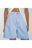 Striped Casual Shorts with Pleated Front