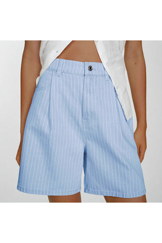 Striped Casual Shorts with Pleated Front