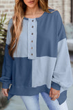 Button-Front Patchwork Sweatshirt