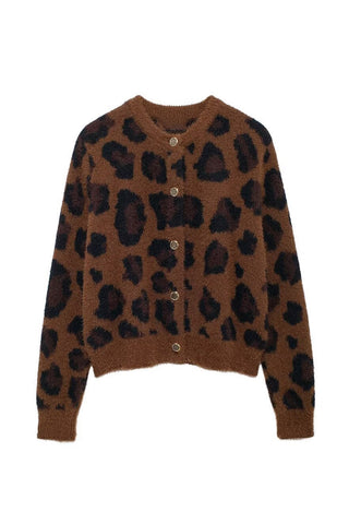 Button-Front Leopard Print Cardigan