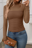 Sheer Long-Sleeve Mock Neck Blouse