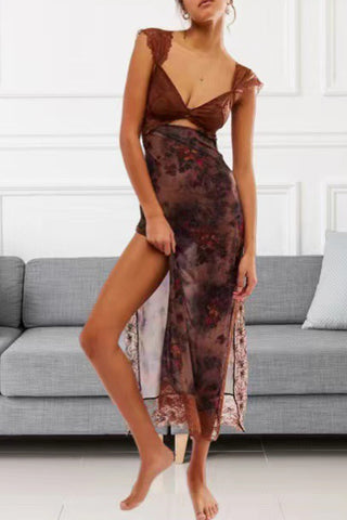 Cut-Out Floral Dress with Lace Trim