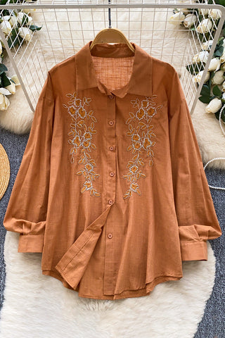 Button-Front Floral Blouse