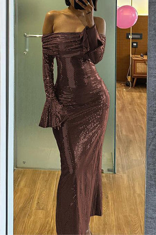 Off-Shoulder Sparkling Evening Dress