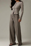 Striped Button Long Sleeve Pants Set
