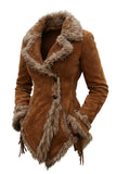 Button-Front Faux Fur Trimmed Jacket
