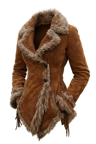 Button-Front Faux Fur Trimmed Jacket
