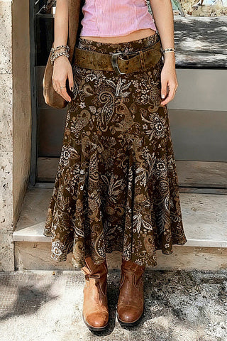 Paisley Print Flared Midi Skirt