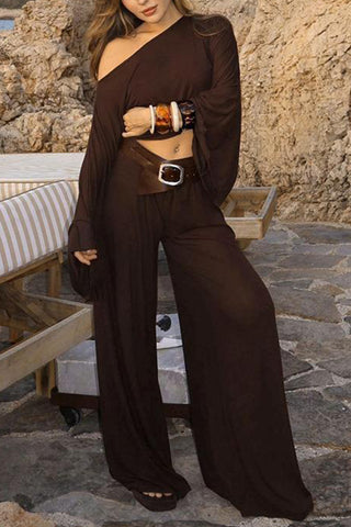 Off-Shoulder Top and Wide-Leg Pants Set