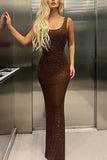 Square-Neck Sequin Evening Gown