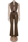 Elegant Wide-Leg Halter Pants Set
