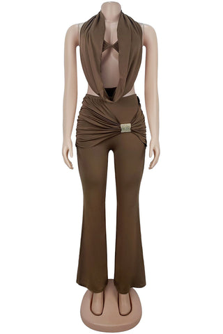 Elegant Wide-Leg Halter Pants Set