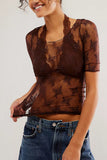 Sheer Lace Overlay Blouse