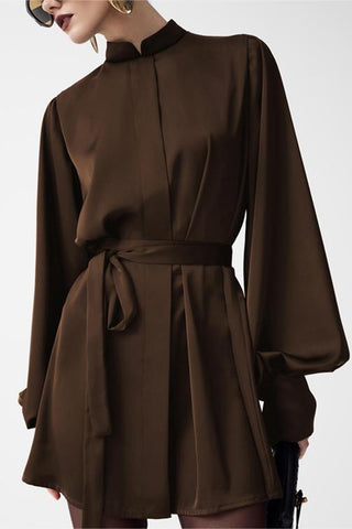 Long Sleeve Belted Mini Dress
