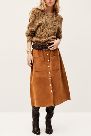 Button-Down Midi Skirt with Pockets