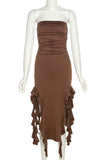 Strapless Midi Dress with Ruffle Detail