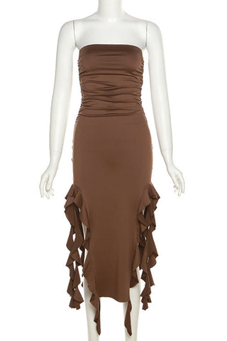 Strapless Midi Dress with Ruffle Detail