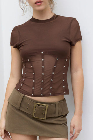 Studded Sheer Panel Camisole Top