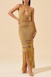 Halter Crochet Fringe Cover-Up Dress
