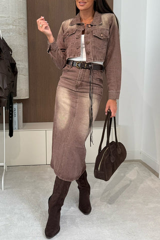 Chic Denim Skirt and Jacket Set