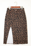 Leopard Frayed Slit Denim Midi Skirt