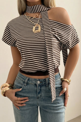 Striped Tie Neck T-Shirt