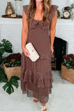Polka Dot Backless Ruffled Tiered Dress