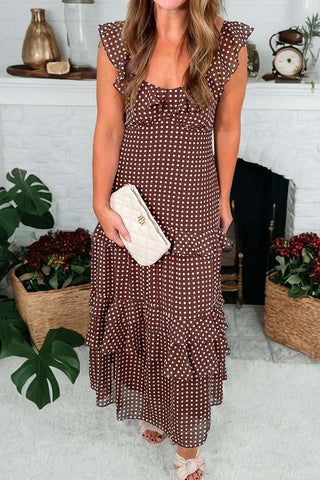 Polka Dot Backless Ruffled Tiered Dress