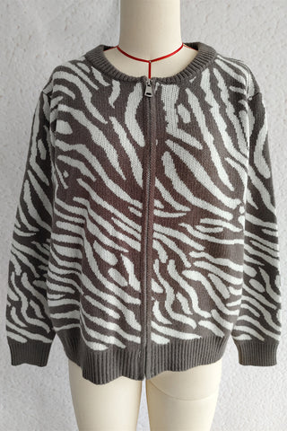 Zebra Pattern Zip Cardigan