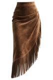 Fringe Detail Asymmetric Midi Skirt