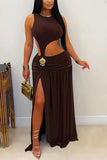 Cutout Detail Dress with High Slit