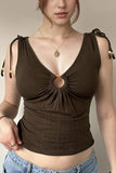 Beaded Tie-Shoulder Tank Top