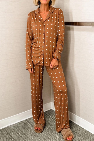 Polka Dot Long Sleeve Shirt & Pant 2pcs Pajama Set