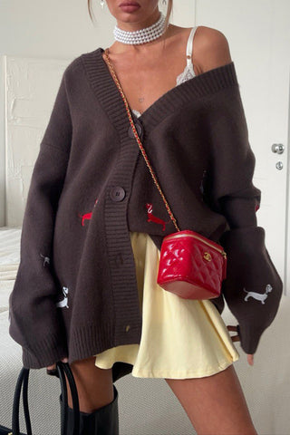 Dog Motif Button Cardigan