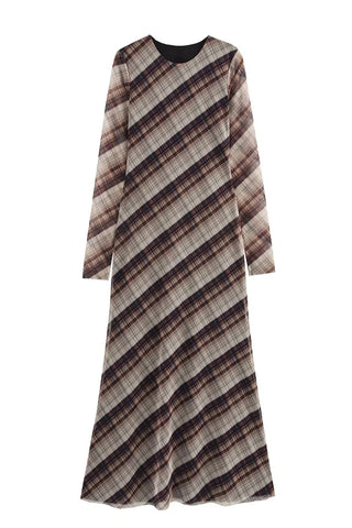 Long-Sleeve Plaid Casual Dress