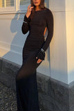 Elegant Long Sleeve Open Back Evening Dress