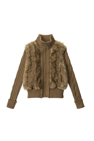 Cable Knit Faux Fur Jacket