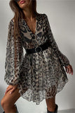 Belted Leopard Print Casual Dress