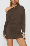 Off-Shoulder Long Sleeve Casual Dress