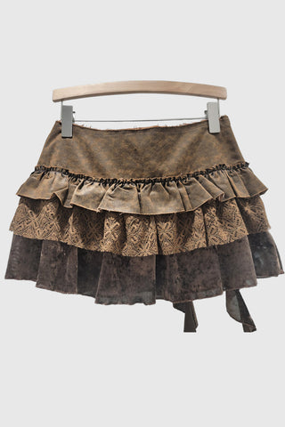 Lace-Up Layered Mini Skirt