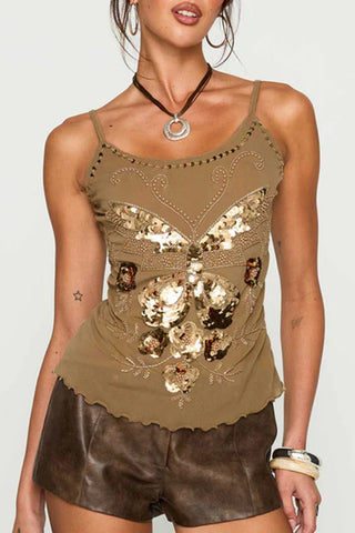 Sequin Butterfly Tank Top