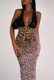 Lace Trim Leopard Print Night Dress