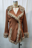 Button-Front Faux Fur Trimmed Jacket
