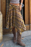 Handkerchief Hem Plaid Midi Skirt